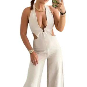 Zara Cream Halter Cutout Jumpsuit